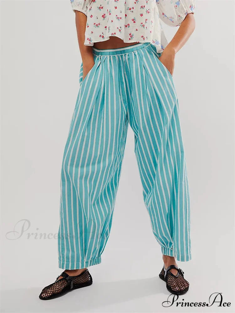 Patterned Loose Informal Stretchy Waist Pant GREEN / S pant-250223