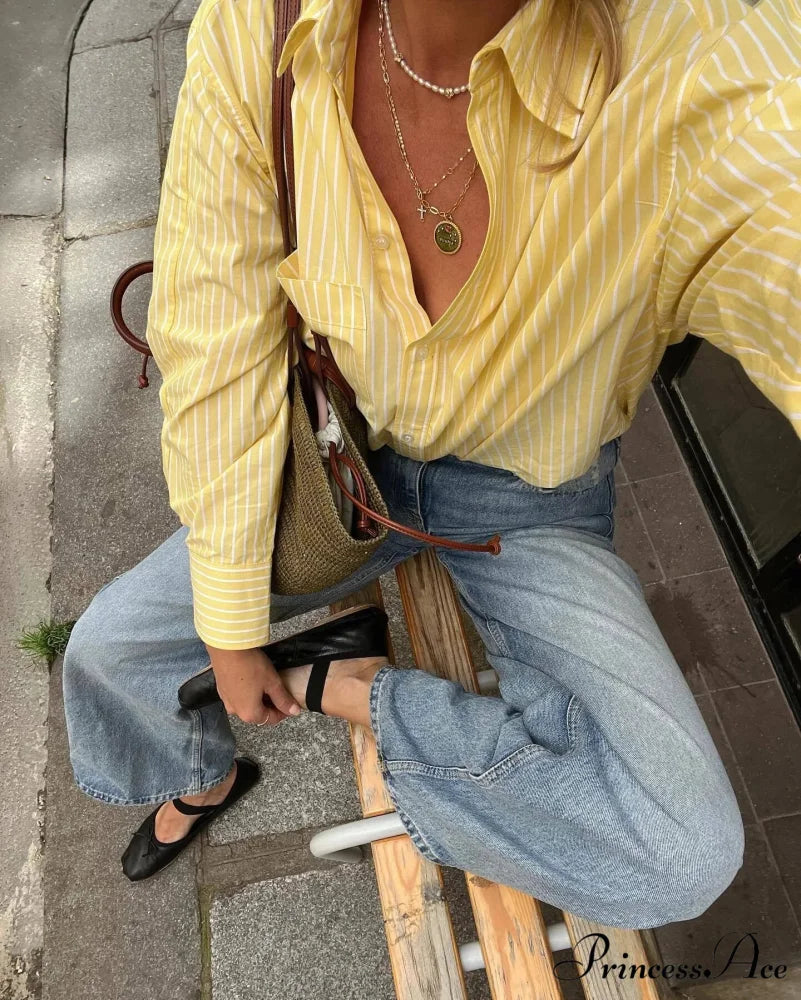 Patterned Monochrome Work Blouse Yellow / S blouse-250223