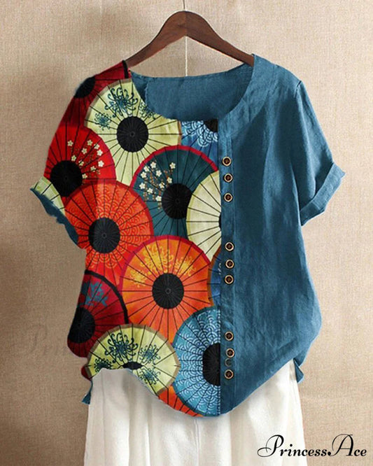 Patterned neck crew tee Blue / S