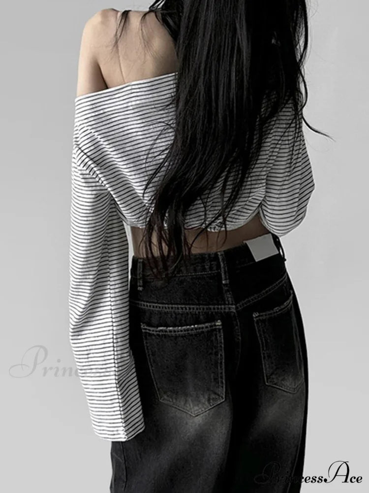 Patterned Off-Shoulder Baggy Slash Neck Extended Sleeve Knit Top knittop-250126