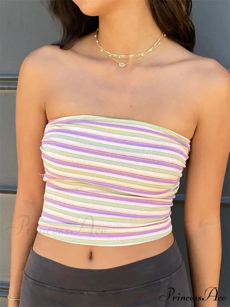 Patterned Off Shoulder Bandeau Cropped Top BLUE / S croptop-250126
