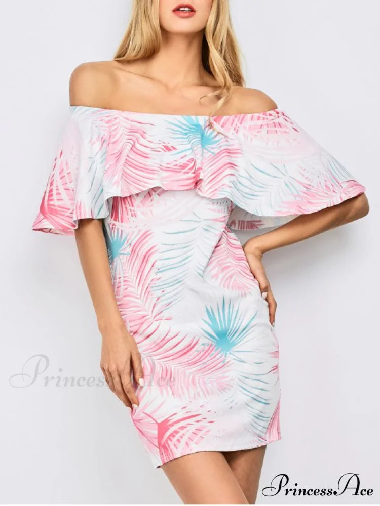 Patterned Off Shoulder Bodycon Dress