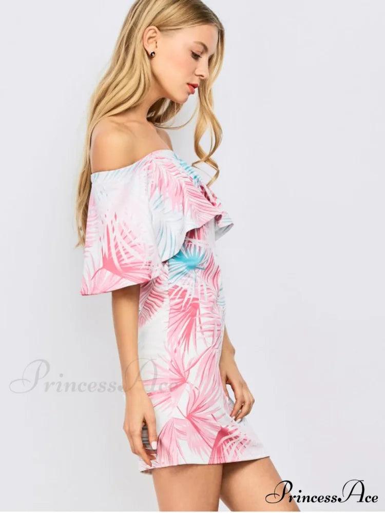 Patterned Off Shoulder Bodycon Dress