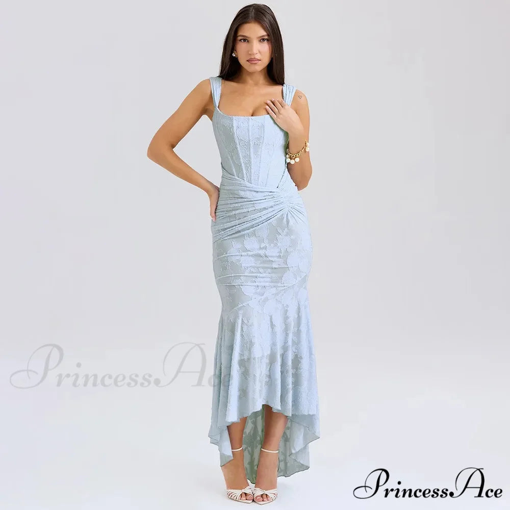 Patterned Off Shoulder Mermaid Holiday Dress Blue / S vacationdress-250223