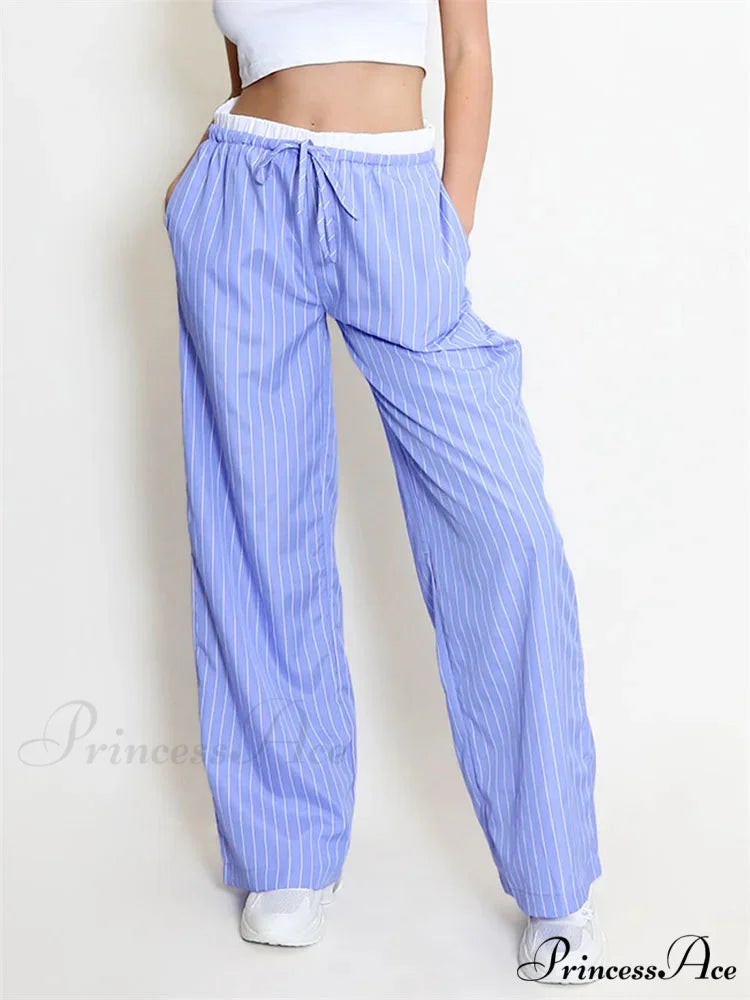 Patterned Patchwork Cinched High Rise Pant BLUE / S pant-250223