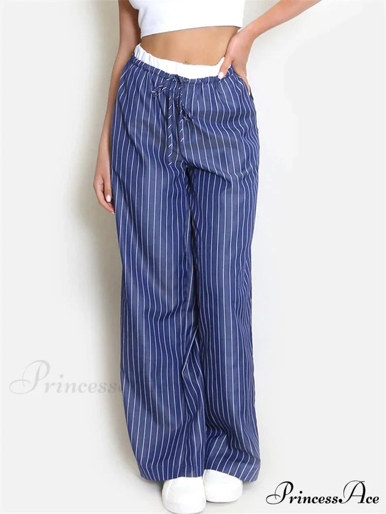 Patterned Patchwork Cinched High Rise Pant DARKBLUE / S pant-250223