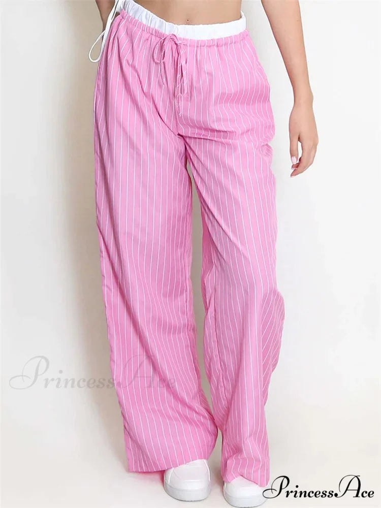 Patterned Patchwork Cinched High Rise Pant PINK / S pant-250223