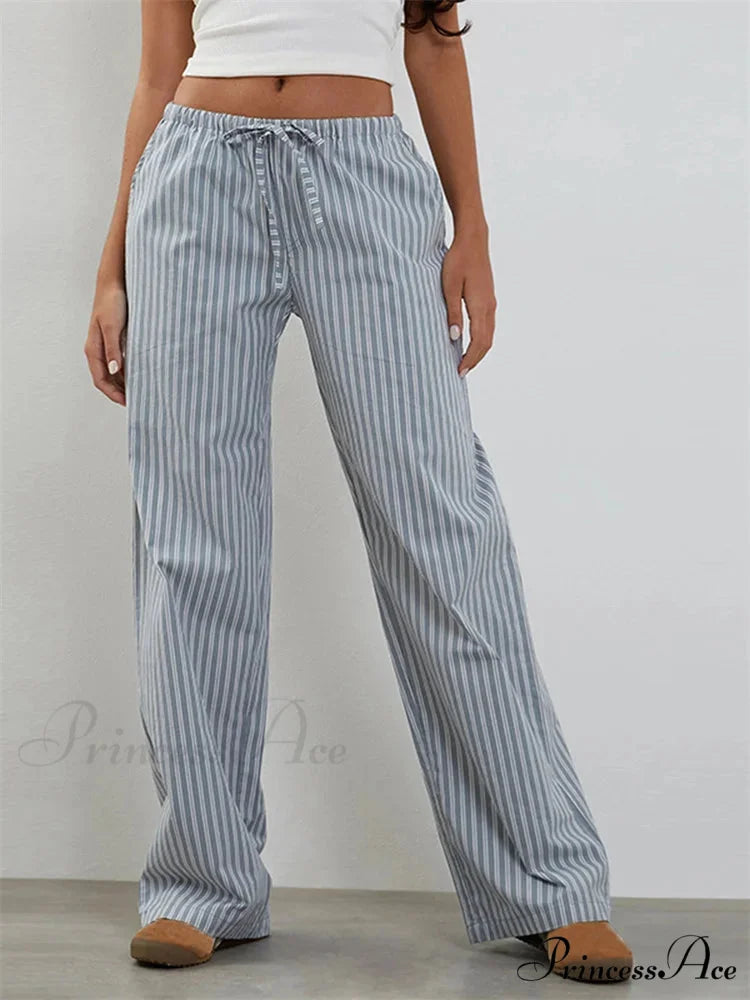Patterned Patchwork Cinched Waist Pant BLUE / S pant-250223