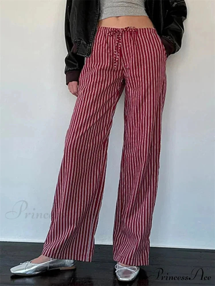 Patterned Patchwork Cinched Waist Pant RED / S pant-250223