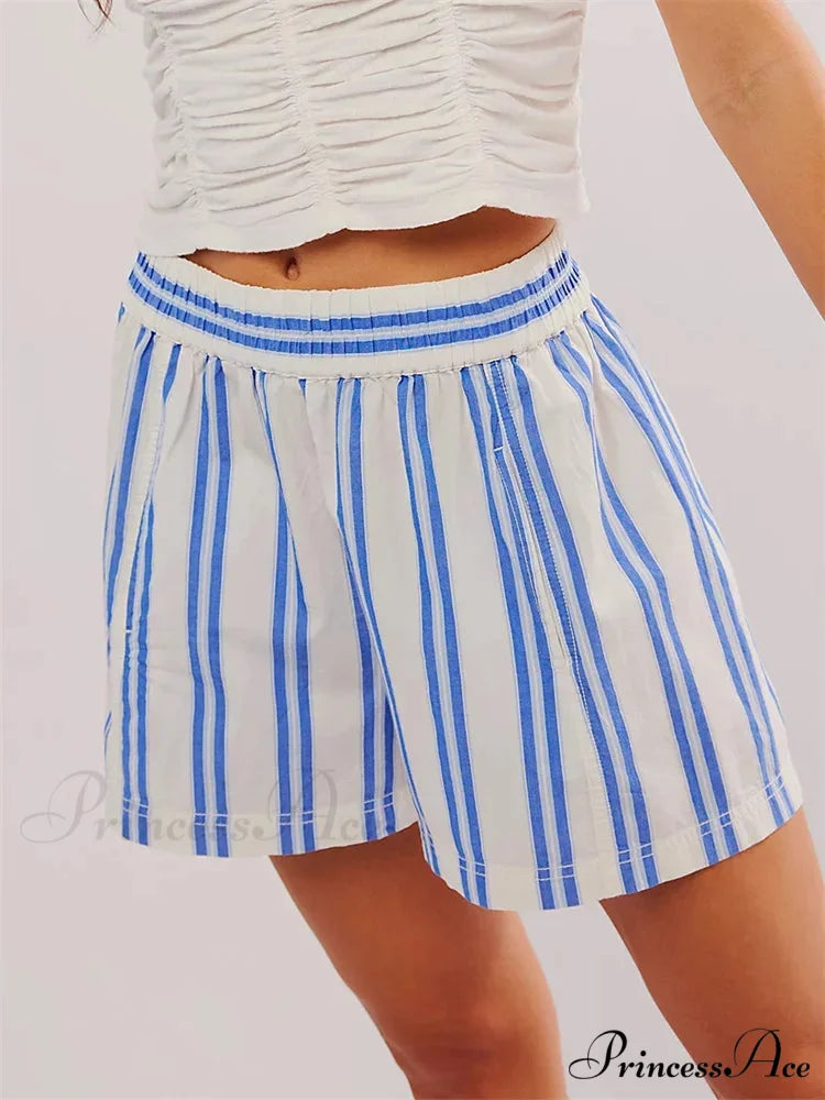 Patterned Pocket Baggy Informal Short blue / S short-250223