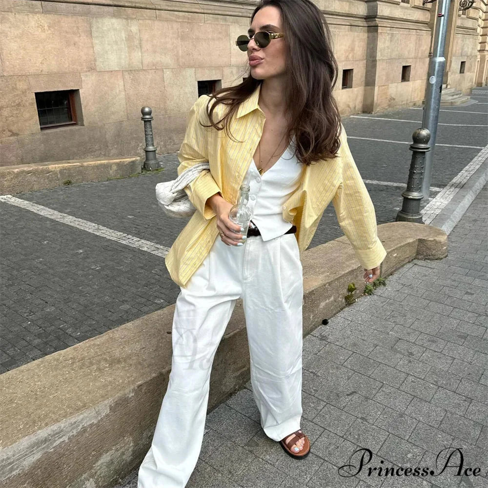 Patterned Polo Neck Extended Sleeve Top Yellow / XS blouse-250223