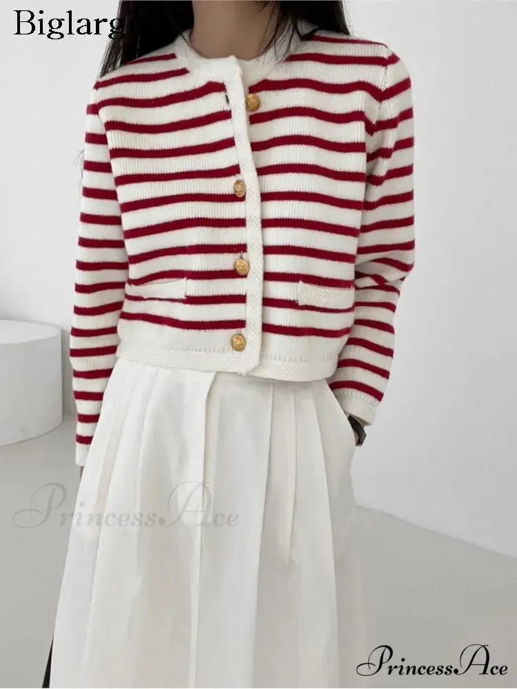 Patterned Print Cropped Baggy Knit Cardigan cardiagn-250126