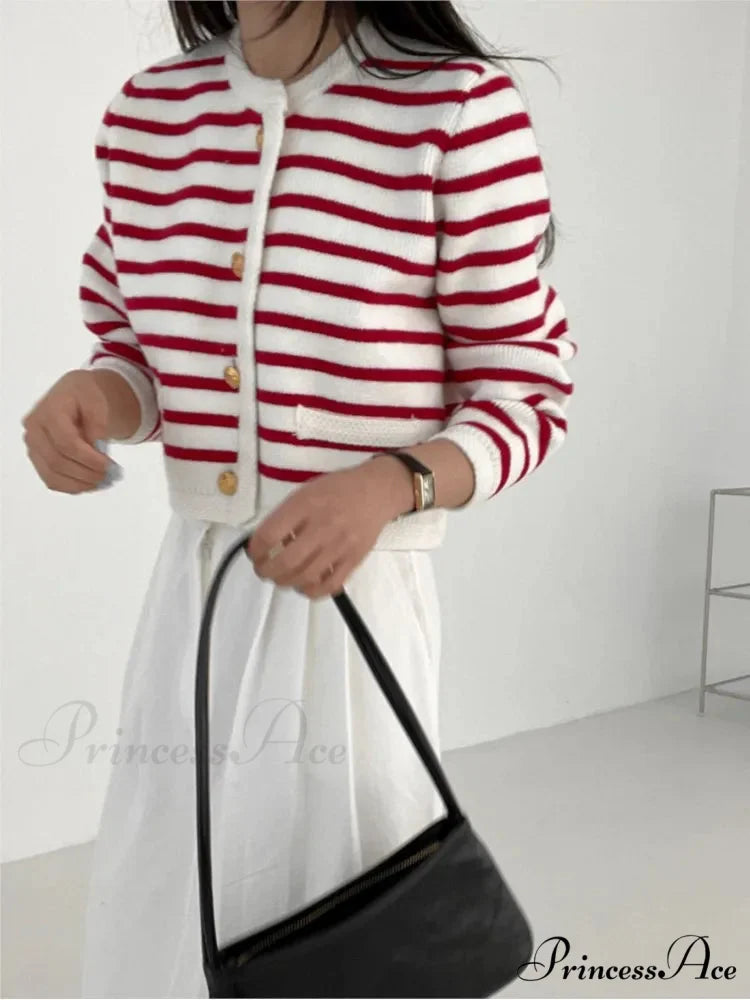 Patterned Print Cropped Baggy Knit Cardigan cardiagn-250126