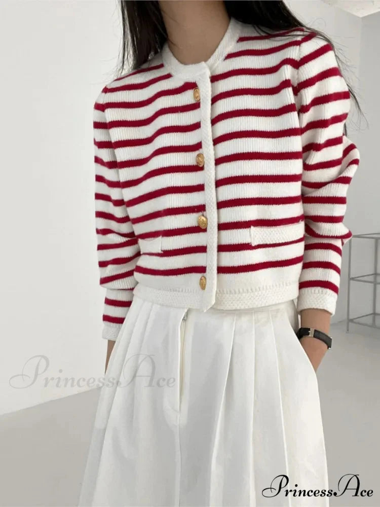 Patterned Print Cropped Baggy Knit Cardigan cardiagn-250126