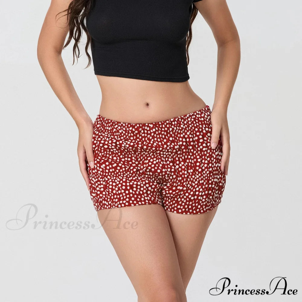 Patterned Printed Gathered Stretchy Waist Short short-250223