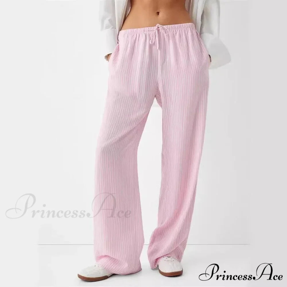 Patterned Relaxed Academic Term Everyday Trousers Pink / S pant-250223