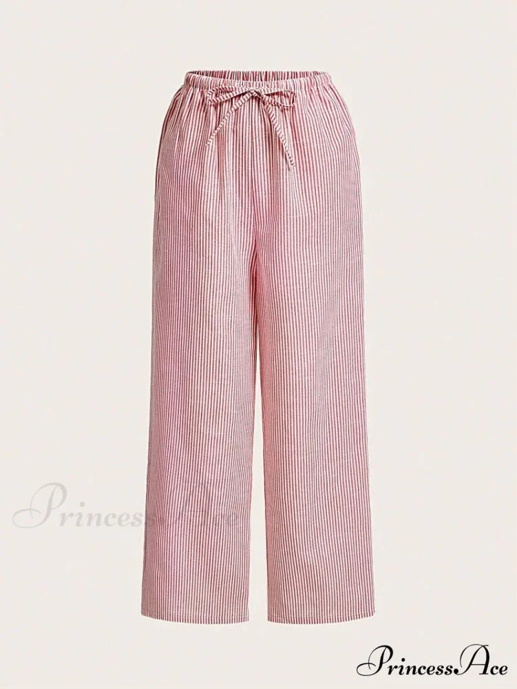 Patterned Relaxed Academic Term Everyday Trousers Red / S pant-250223