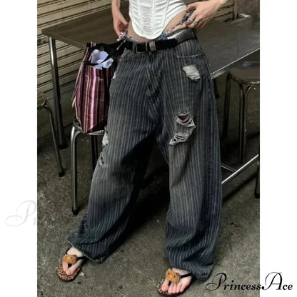 Patterned Retro Early 2000s Women Denim Trousers pants-241228