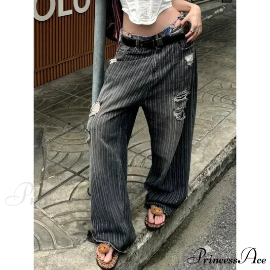Patterned Retro Early 2000s Women Denim Trousers pants-241228