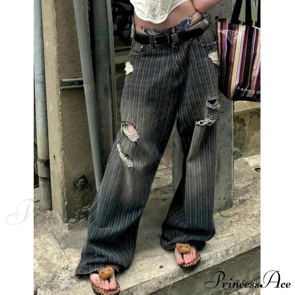 Patterned Retro Early 2000s Women Denim Trousers pants-241228