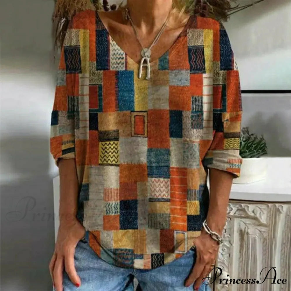 Patterned Retro Plaid Tee Multicolor / S