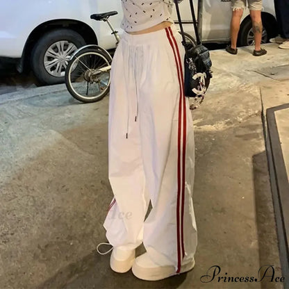 Patterned Retro Wide Leg Trousers White / S pants-241228