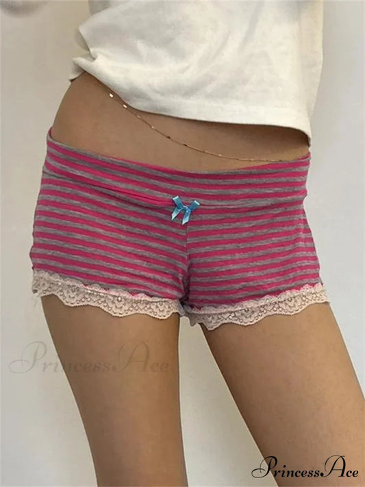 Patterned Ribbon Lace Sleepwear Short red / S short-250223