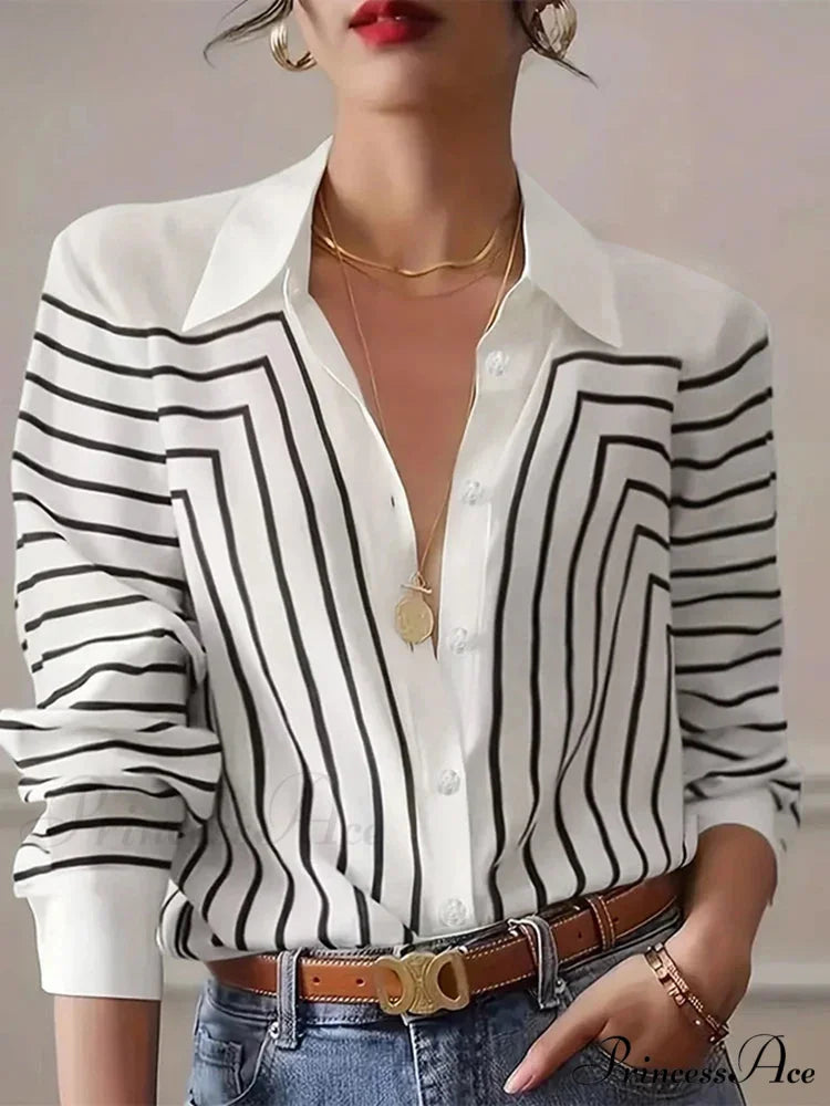 Patterned Round-neck Blouse Professional Attire Blouse Black / S blouse-250126