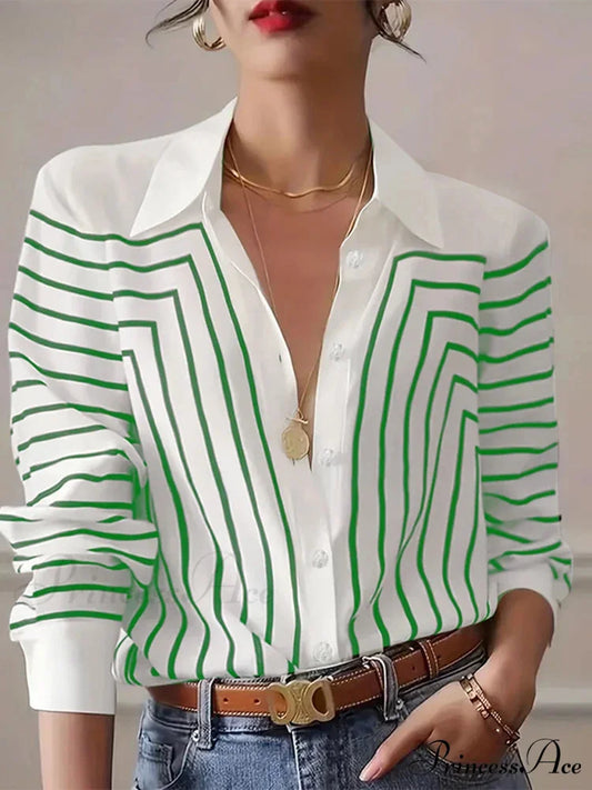 Patterned Round-neck Blouse Professional Attire Blouse Green / S blouse-250126
