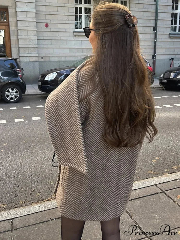 Patterned Scarf Collar Woolen Overcoat coats-241228