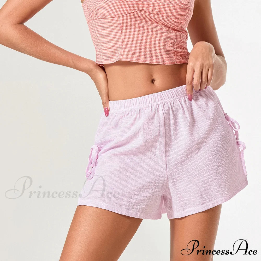 Patterned Side Opening Ribbon Short Pink / S short-250223