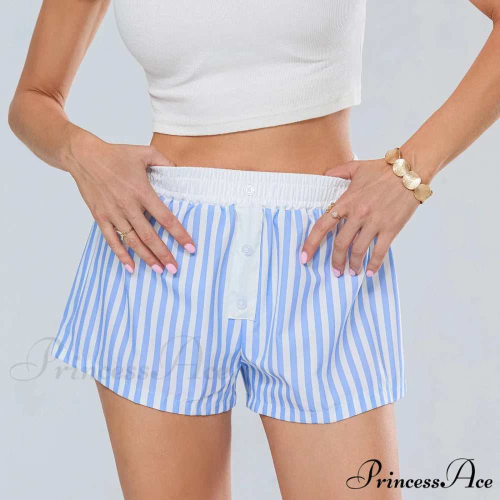 Patterned Stretchy Waist Baggy Short Blue / S short-250223