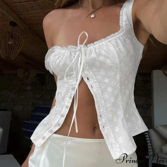 Patterned Tie Front Crop Top WHITE / S croptop-250223