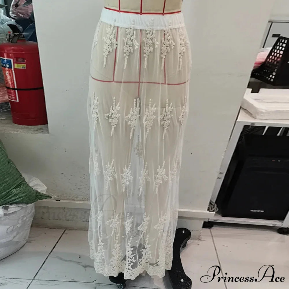 Patterned Transparent Maxi Skirt skirts-250223