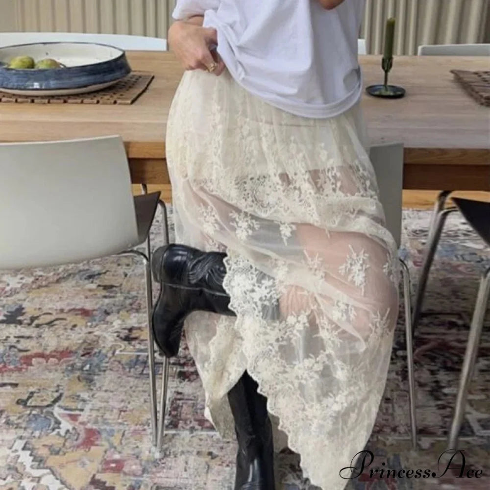 Patterned Transparent Maxi Skirt skirts-250223