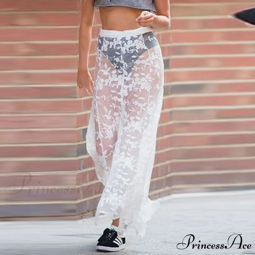 Patterned Transparent Maxi Skirt WHITE / S skirts-250223