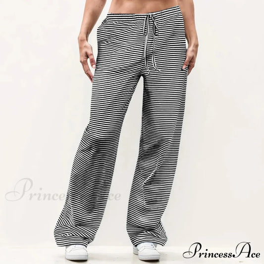 Patterned Unpatterned Broad Leg Trousers Black / S pants-241228