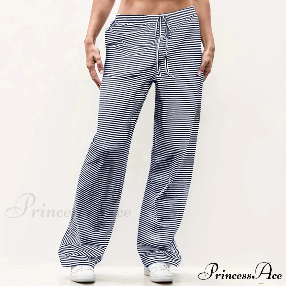 Patterned Unpatterned Broad Leg Trousers Blue / S pants-241228