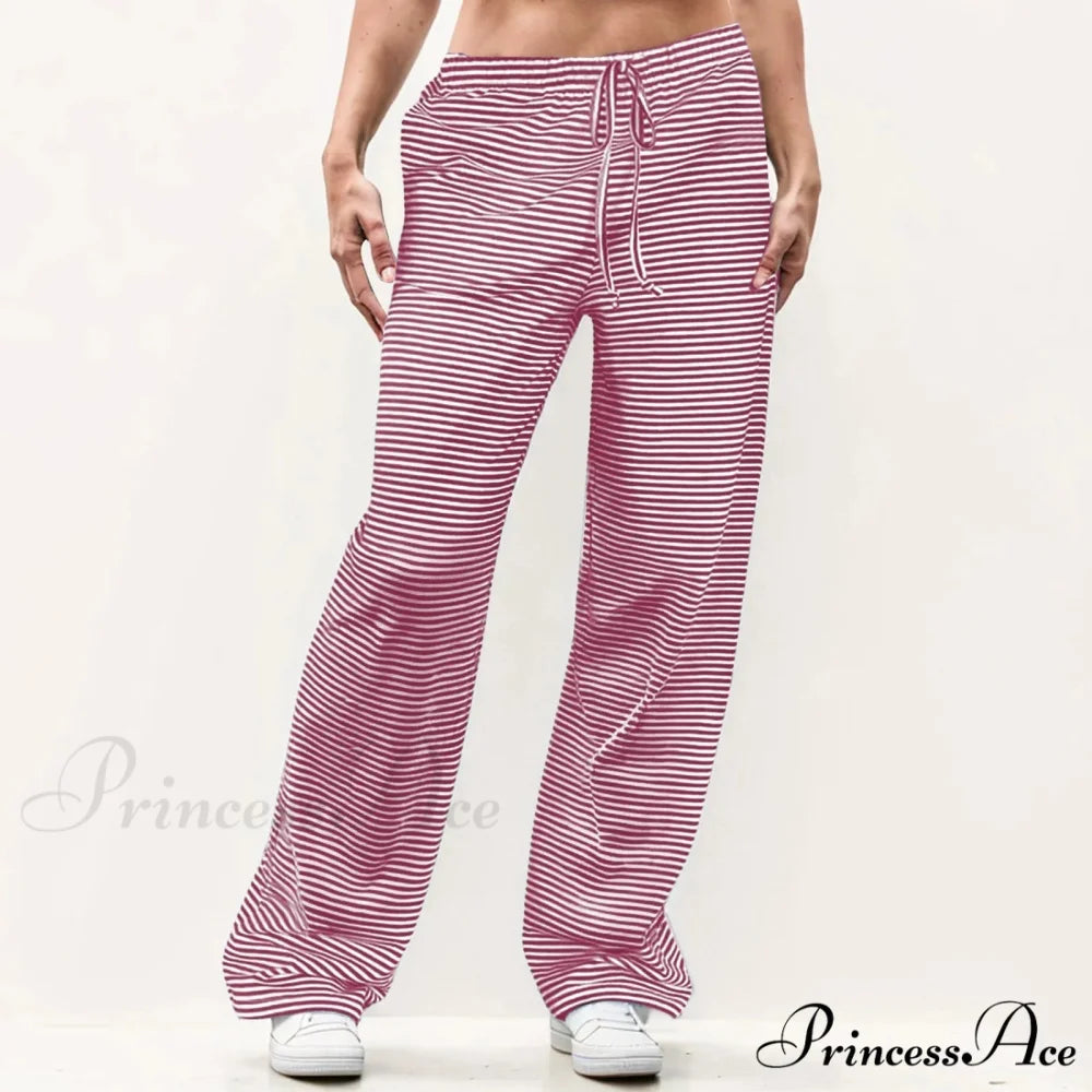 Patterned Unpatterned Broad Leg Trousers Red / S pants-241228