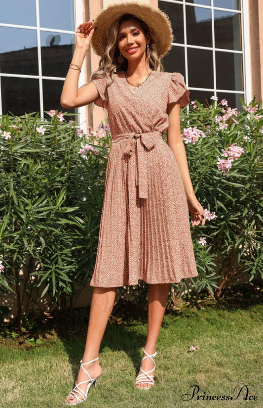 Patterned V-neck Folded for Gown Skirt Women Red / S