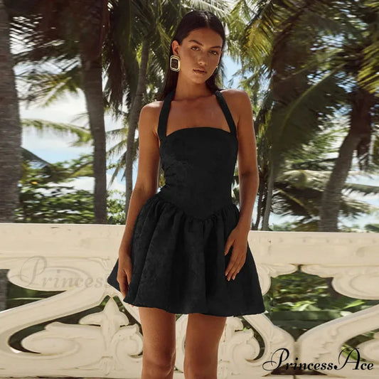 Patterned Waist Wrap A-line Holiday Dress Black / S vacationdress-250223