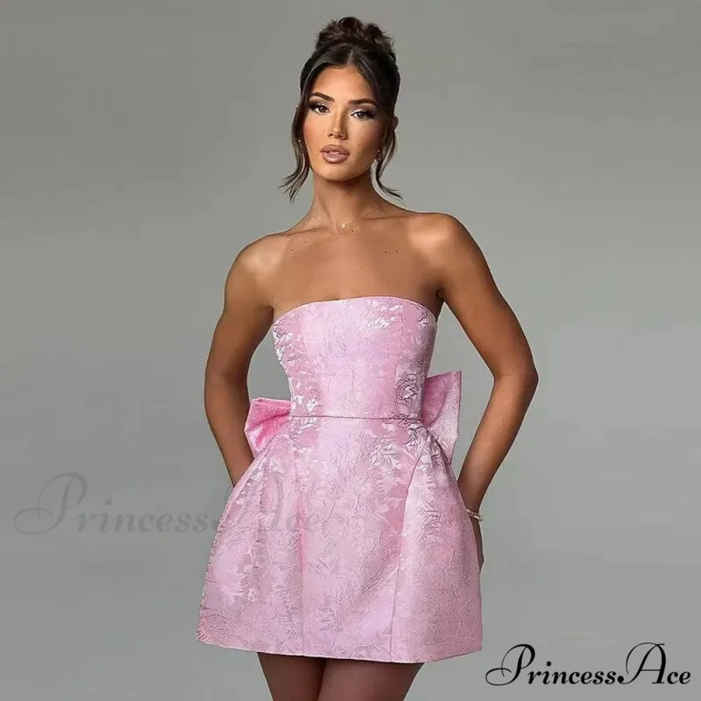 Patterned Waist Wrap A-line Holiday Dress PINK / S vacationdress-250223