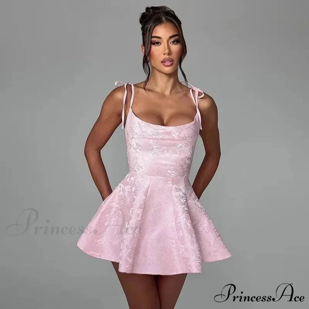 Patterned Waist Wrap A-line Holiday Dress PINK1 / S vacationdress-250223