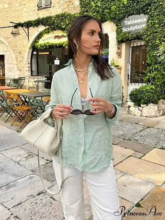 Patterned Workplace Informal Blouse Green / S blouse-250223