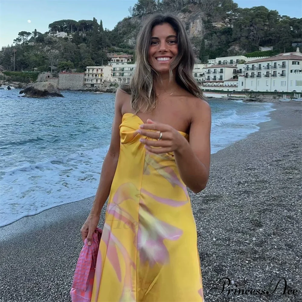 PB&ZA Glossy Printed Bandeau Holiday Dress vacationdress-250223