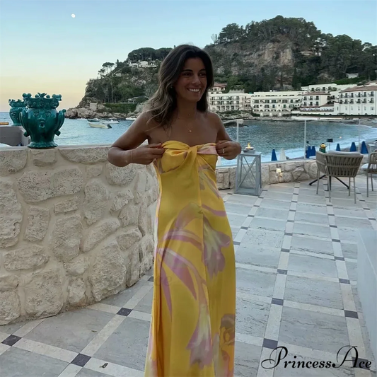 PB&ZA Glossy Printed Bandeau Holiday Dress vacationdress-250223