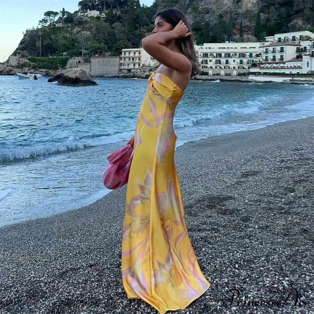 PB&ZA Glossy Printed Bandeau Holiday Dress vacationdress-250223