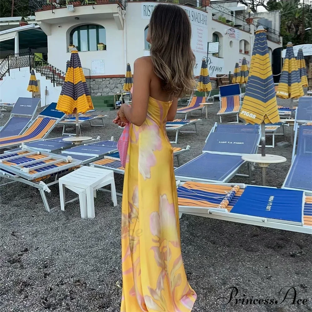 PB&ZA Glossy Printed Bandeau Holiday Dress vacationdress-250223