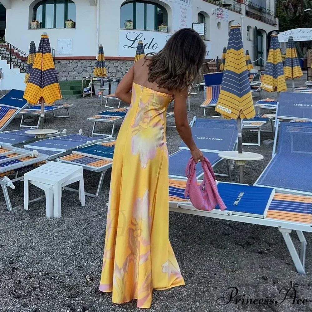 PB&ZA Glossy Printed Bandeau Holiday Dress vacationdress-250223