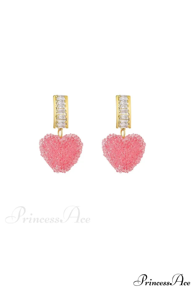 Peach Heart Earrings with Rhinestones
